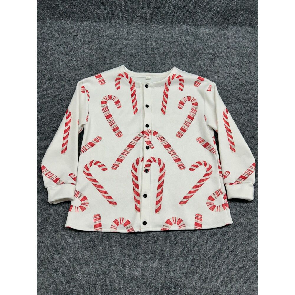 Women’s Small Christmas Candy Cane Cardigan Red White Holiday Button Front Sweat